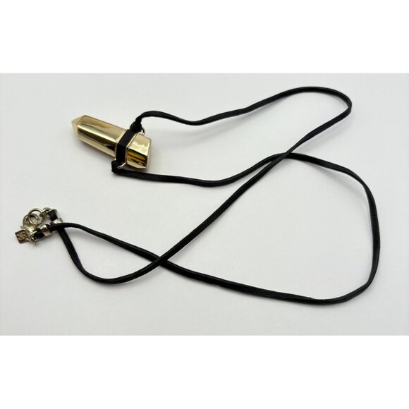 Geometric Gold Tone Pendant Necklace with Black Cord Bold Banana Republic - Picture 3 of 7